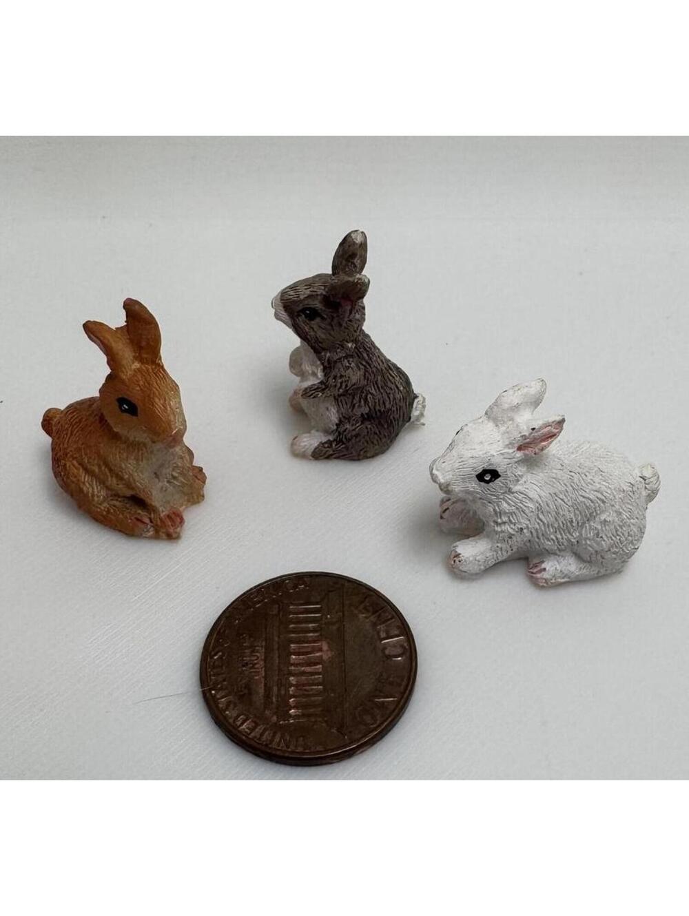 Miniature Brown Resin Bunny Figure Dollhouse Fairy Garden Rabbit Set of‎ 3